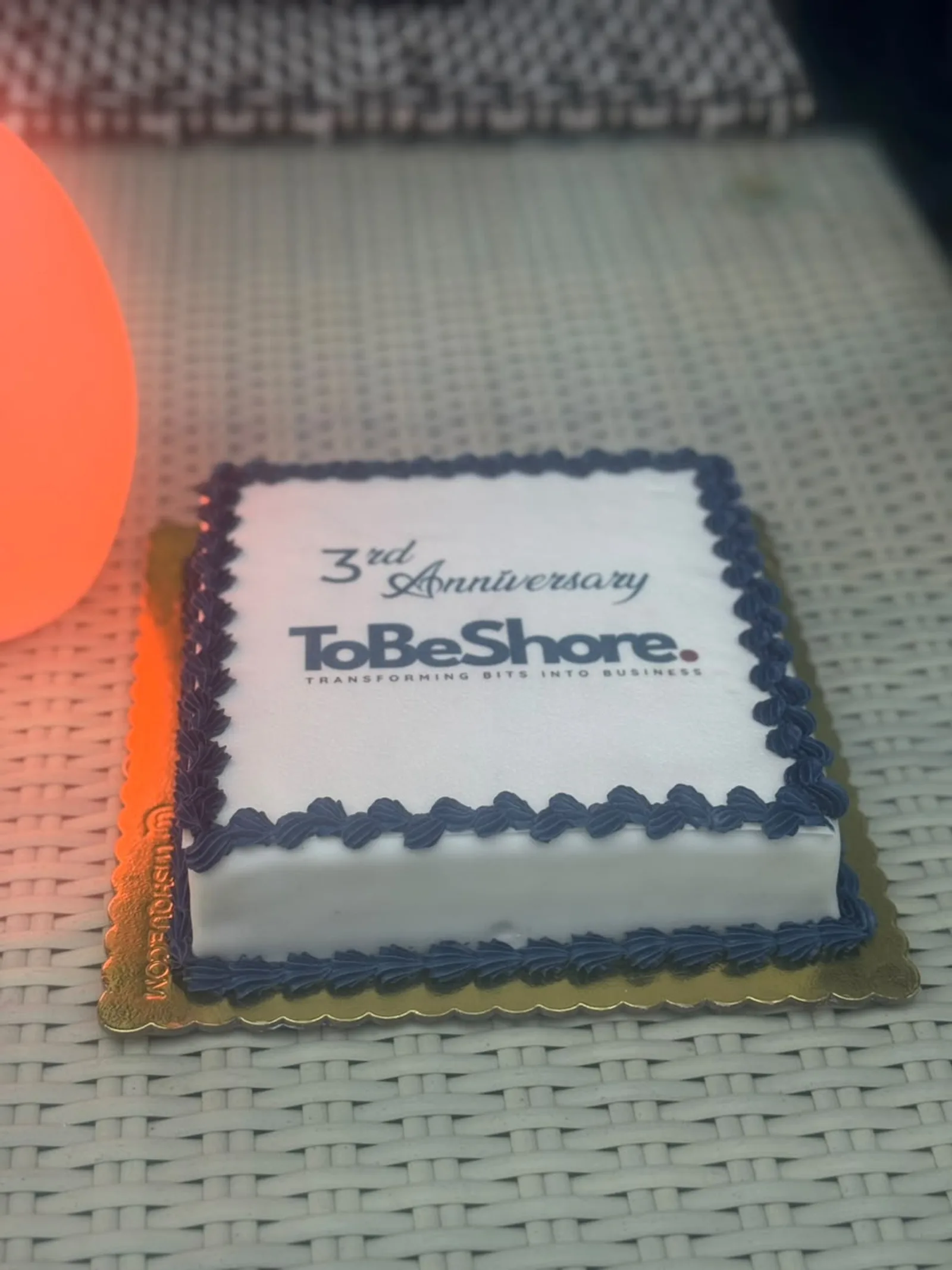 Anniversary cake decorated with the ToBeShore logo and the words 3rd Anniversary